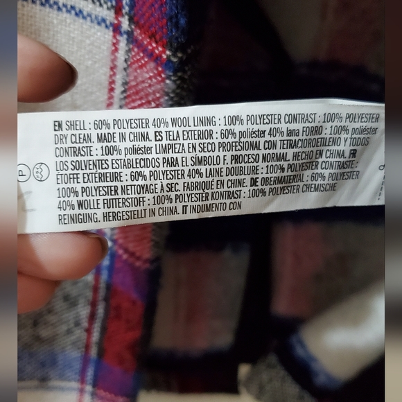 Endless Rose plaid wool blend pea coat in red, blue, black & white, S - Picture 10 of 10